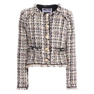 Walter Baker Baca Frayed Tweed Jacket With Faux Leather Trim